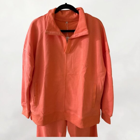 NEW - ANRABESS 2-Piece Lounge Sweatsuit - Long Sleeve Wide Leg Pant - Coral - S - Picture 3 of 7